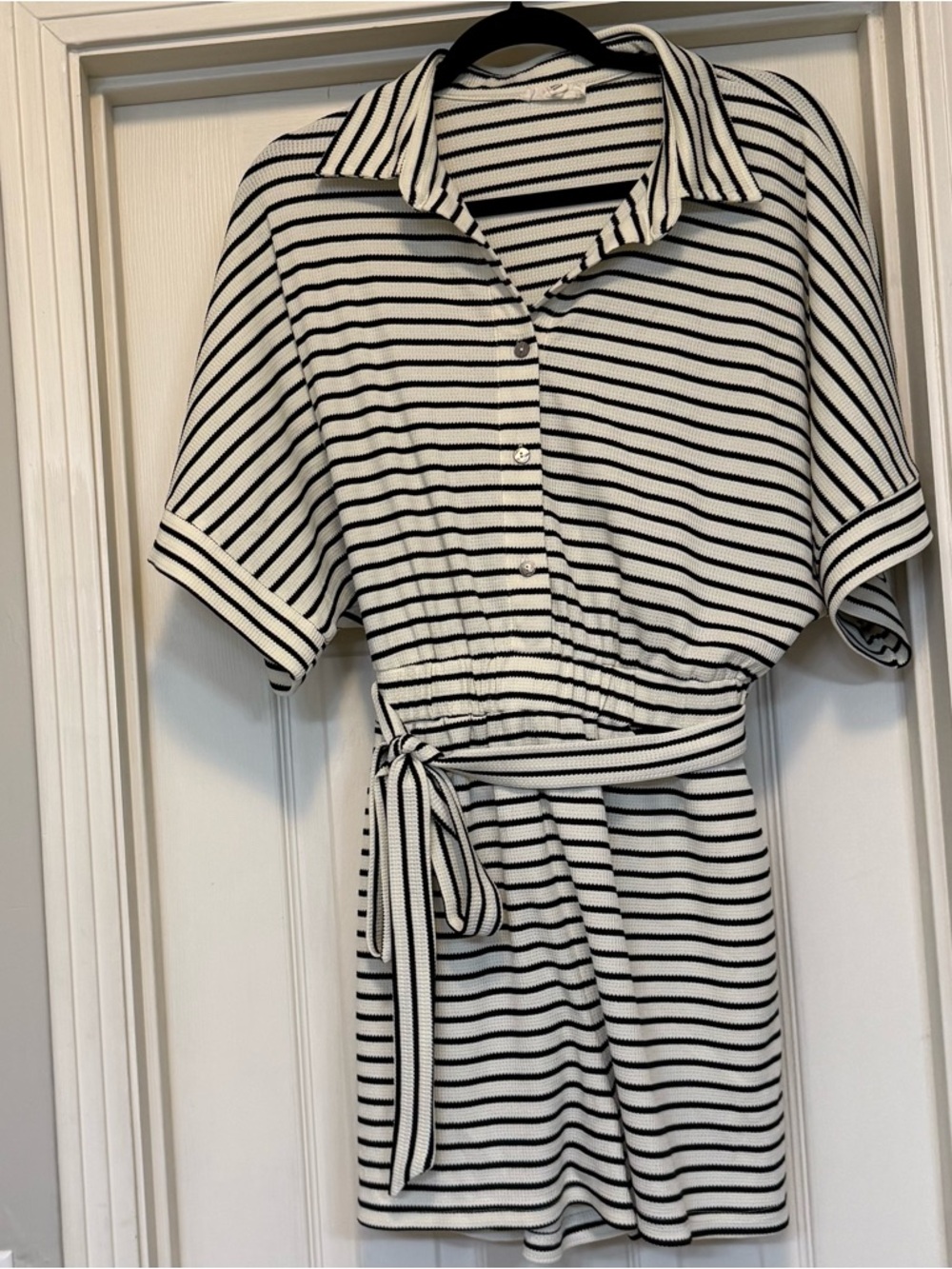 entro Black & White Striped Short-Sleeve Romper